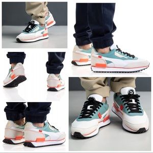 Puma Mens Future Rider Go For White-Mineral Blue Sneakers Running Shoes